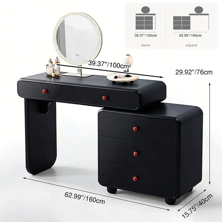 Modern Minimalist Vanity Desk With Expandable Drawer Cabinet - MDF &amp; Solid Particle Board Makeup Vanity With 5 Drawer For Bedroom