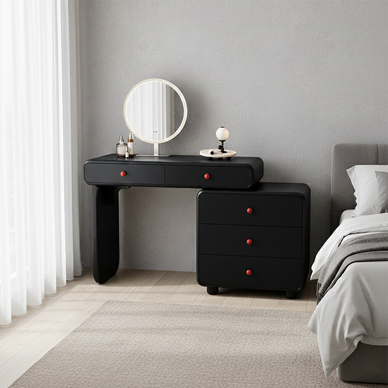 Modern Minimalist Vanity Desk With Expandable Drawer Cabinet - MDF &amp; Solid Particle Board Makeup Vanity With 5 Drawer For Bedroom