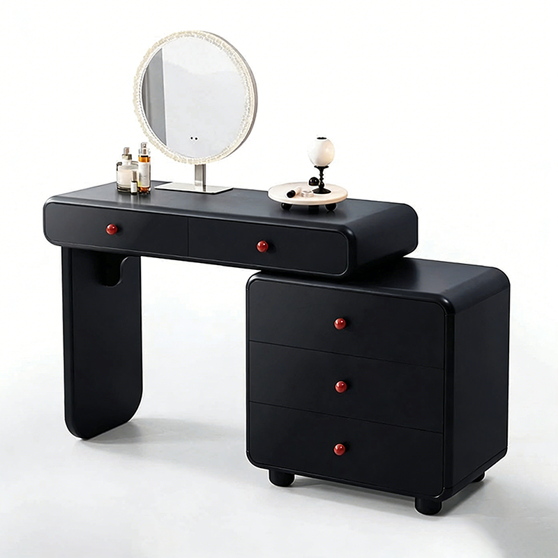 Modern Minimalist Vanity Desk With Expandable Drawer Cabinet - MDF &amp; Solid Particle Board Makeup Vanity With 5 Drawer For Bedroom