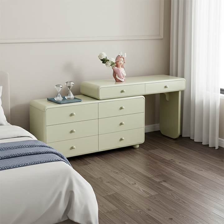 Erweiterbarer moderner Schminktisch mit 8 Schubladen - Minimalistischer Schminktisch aus MDF und solider Spanplatte mit Stauraum für das Schlafzimmer 