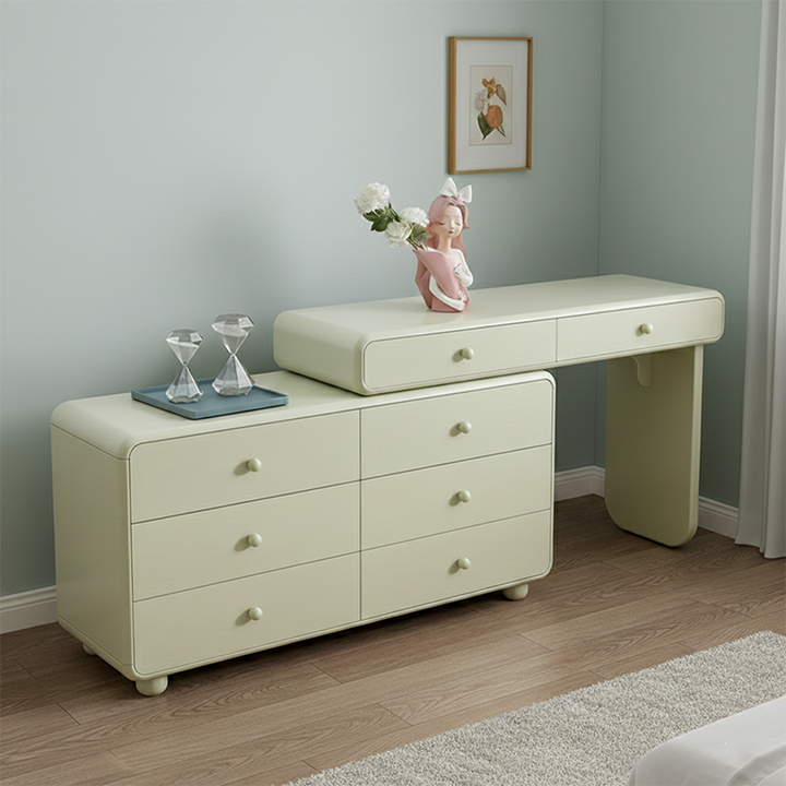 Erweiterbarer moderner Schminktisch mit 8 Schubladen - Minimalistischer Schminktisch aus MDF und solider Spanplatte mit Stauraum für das Schlafzimmer 