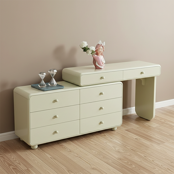 Erweiterbarer moderner Schminktisch mit 8 Schubladen - Minimalistischer Schminktisch aus MDF und solider Spanplatte mit Stauraum für das Schlafzimmer 