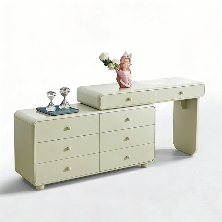 Erweiterbarer moderner Schminktisch mit 8 Schubladen - Minimalistischer Schminktisch aus MDF und solider Spanplatte mit Stauraum für das Schlafzimmer 