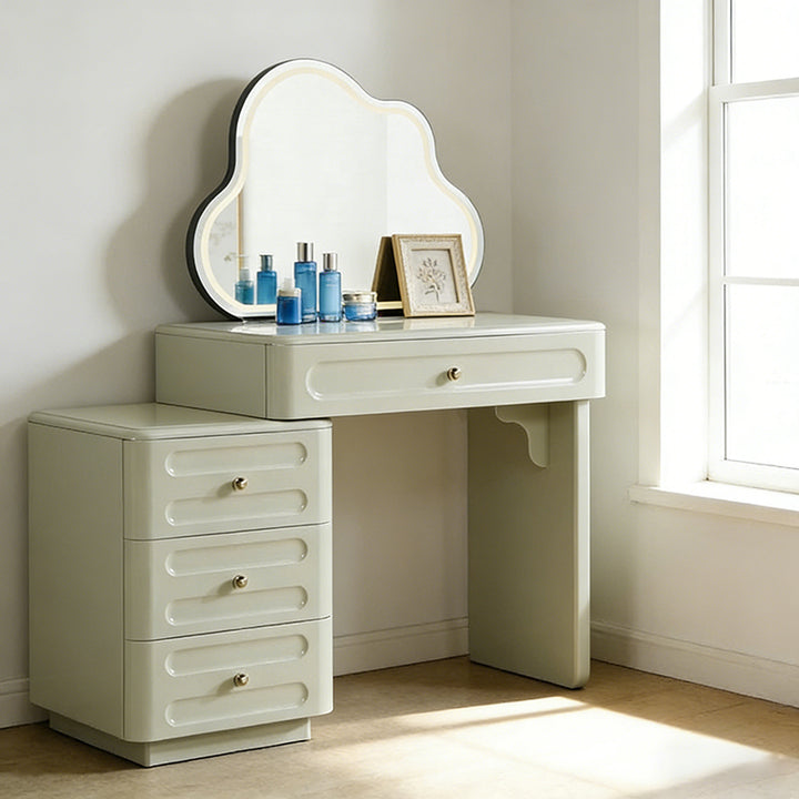 Expandable Modern Vanity Desk With 3-Drawer Cabinet - MDF &amp; Solid Particle Board Minimalist Makeup Vanity With Storage For Bedroom