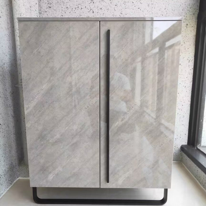 Rangement à chaussures rectangulaire moderne de luxe en MDF avec cadre en alliage d’aluminium et acier au carbone, rangement à 7 niveaux pour l’entrée 
