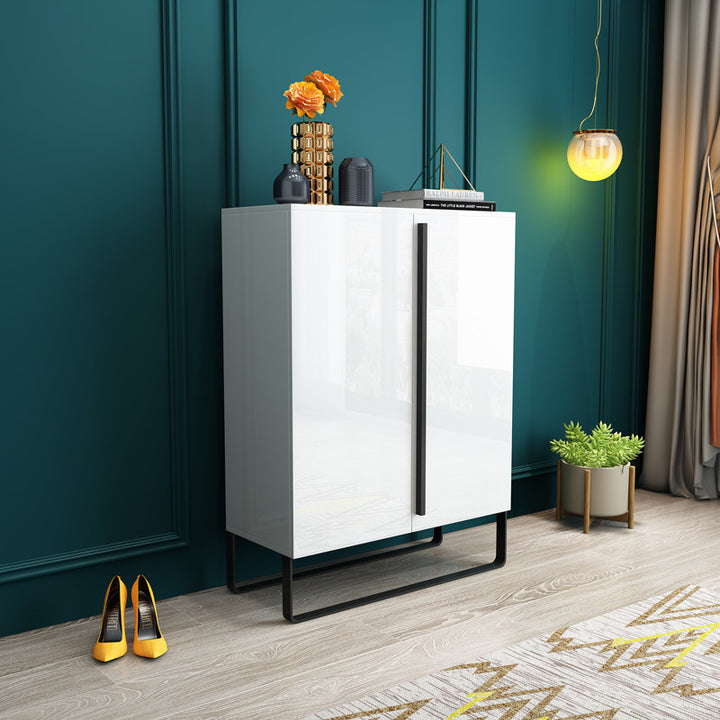 Rangement à chaussures rectangulaire moderne de luxe en MDF avec cadre en alliage d’aluminium et acier au carbone, rangement à 7 niveaux pour l’entrée 
