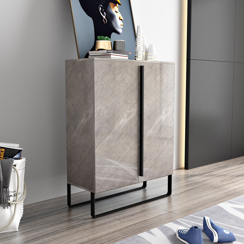 Rangement à chaussures rectangulaire moderne de luxe en MDF avec cadre en alliage d’aluminium et acier au carbone, rangement à 7 niveaux pour l’entrée 