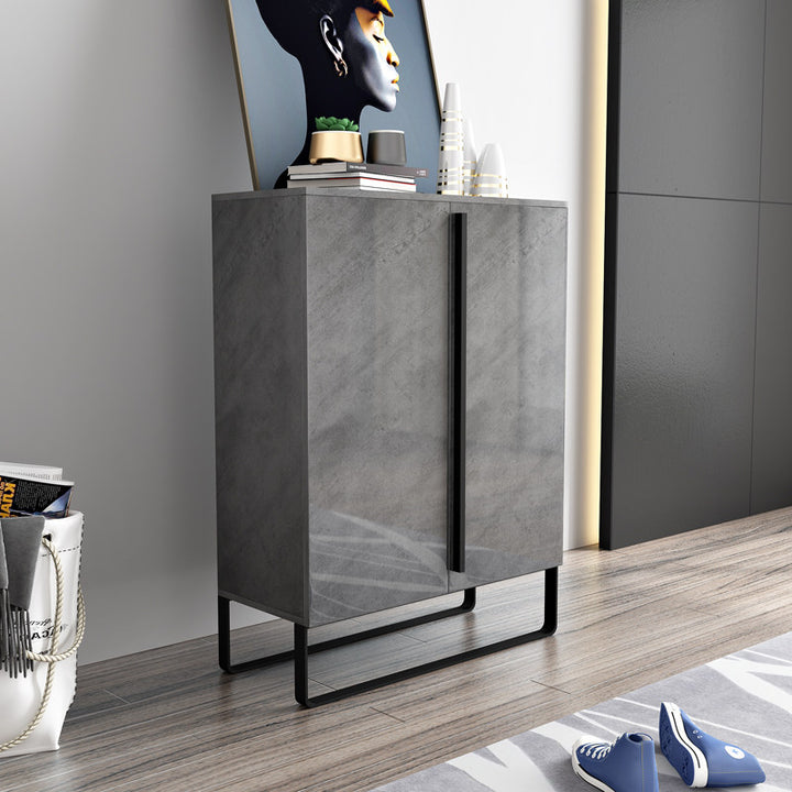 Rangement à chaussures rectangulaire moderne de luxe en MDF avec cadre en alliage d’aluminium et acier au carbone, rangement à 7 niveaux pour l’entrée 