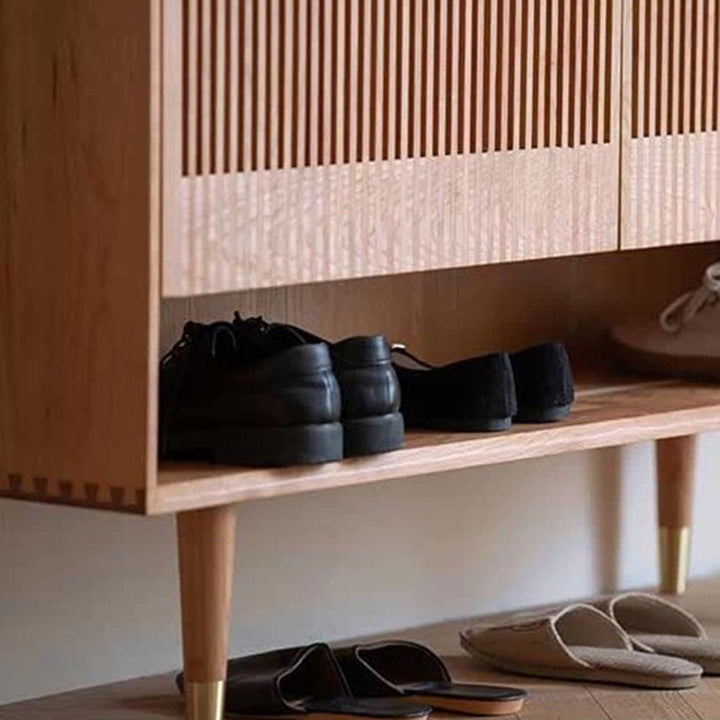 Contemporary Nordic Solid Wood Rectangular Shoe Storage With 6-Tier Ventilated Entryway &amp; Living Room Organizer