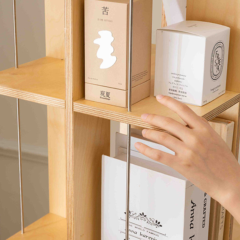 Moderner Minimalistischer Drehbarer Quadratischer Bücherregal mit Abgerundeten Kanten aus Birkenholz und Edelstahl mit 3/6-stufigem Aufbewahrungsorganisator für Wohnzimmer &amp; Home Office 