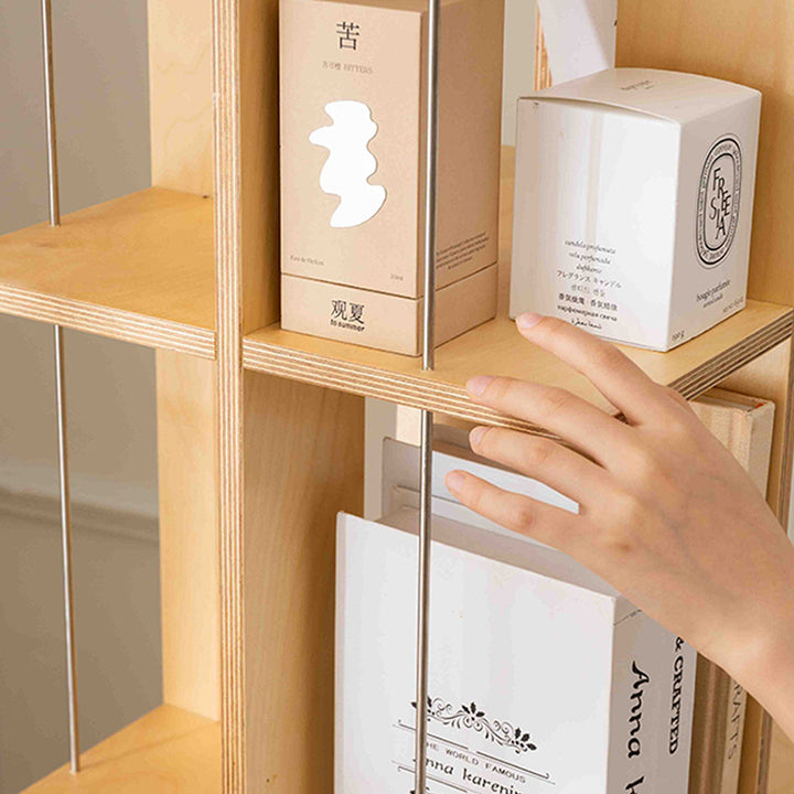 Moderner Minimalistischer Drehbarer Quadratischer Bücherregal mit Abgerundeten Kanten aus Birkenholz und Edelstahl mit 3/6-stufigem Aufbewahrungsorganisator für Wohnzimmer &amp; Home Office 