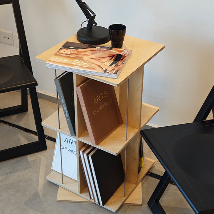 Étagère carrée pivotante en contreplaqué de bouleau, acier inoxydable, aux bords arrondis, style minimaliste moderne, avec organisateur de rangement à 3/6 niveaux pour salon et bureau à domicile 