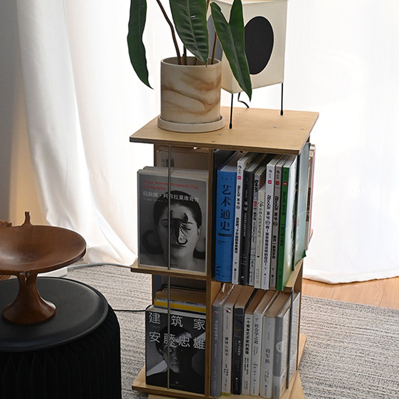 Moderner Minimalistischer Drehbarer Quadratischer Bücherregal mit Abgerundeten Kanten aus Birkenholz und Edelstahl mit 3/6-stufigem Aufbewahrungsorganisator für Wohnzimmer &amp; Home Office 