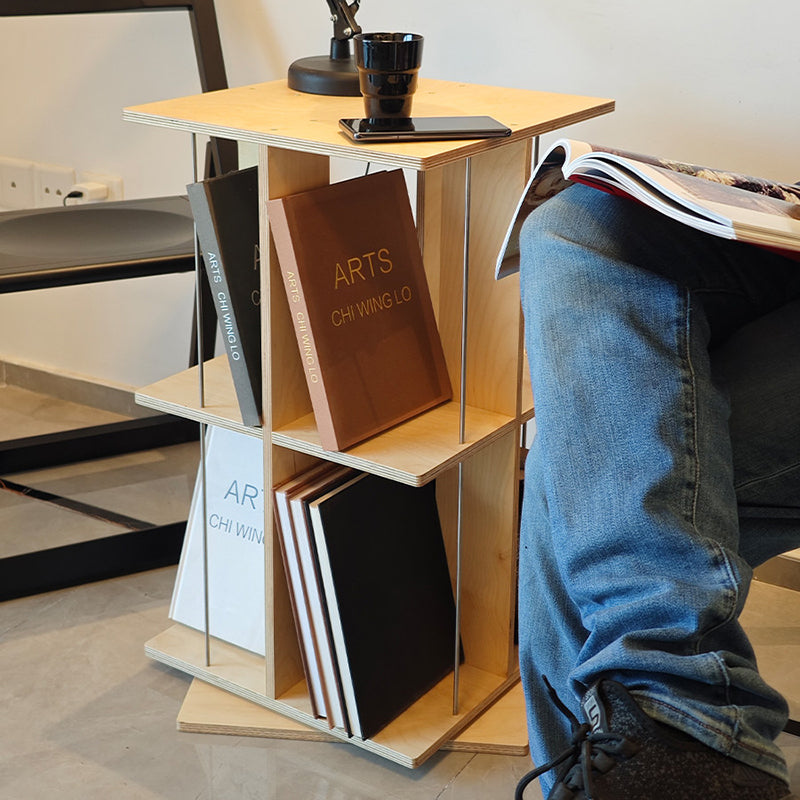 Moderner Minimalistischer Drehbarer Quadratischer Bücherregal mit Abgerundeten Kanten aus Birkenholz und Edelstahl mit 3/6-stufigem Aufbewahrungsorganisator für Wohnzimmer &amp; Home Office 