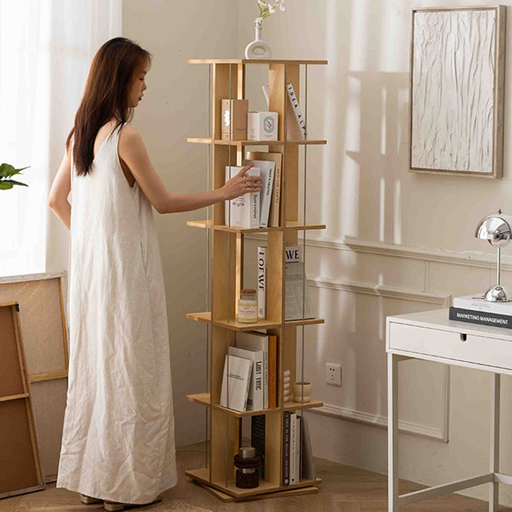 Étagère carrée pivotante en contreplaqué de bouleau, acier inoxydable, aux bords arrondis, style minimaliste moderne, avec organisateur de rangement à 3/6 niveaux pour salon et bureau à domicile 