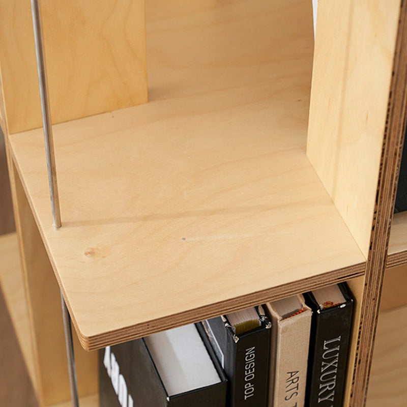 Moderner Minimalistischer Drehbarer Quadratischer Bücherregal mit Abgerundeten Kanten aus Birkenholz und Edelstahl mit 3/6-stufigem Aufbewahrungsorganisator für Wohnzimmer &amp; Home Office 