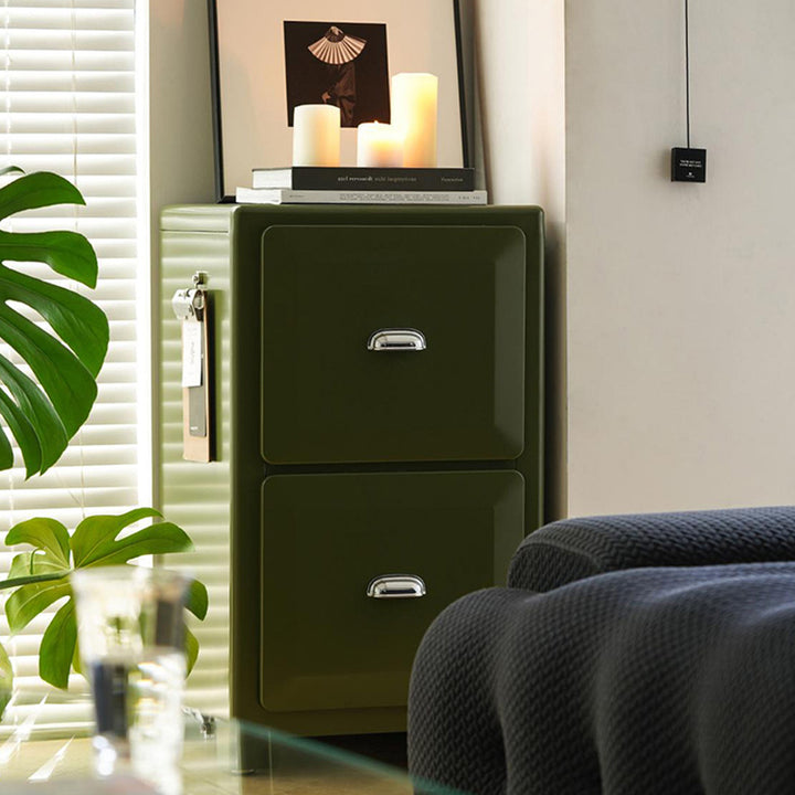Contemporary Retro Powder-Coated Iron Rectangular Storage Cabinet With 2 Drawers For Living Room
