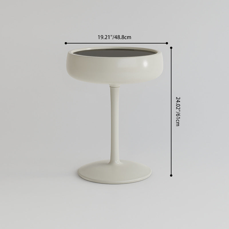 Contemporary Creative Fiberglass Wine Glass Shape Round Side Table With Tempered Glass Top 2-Tier Storage For Living Room &amp; Bedroom