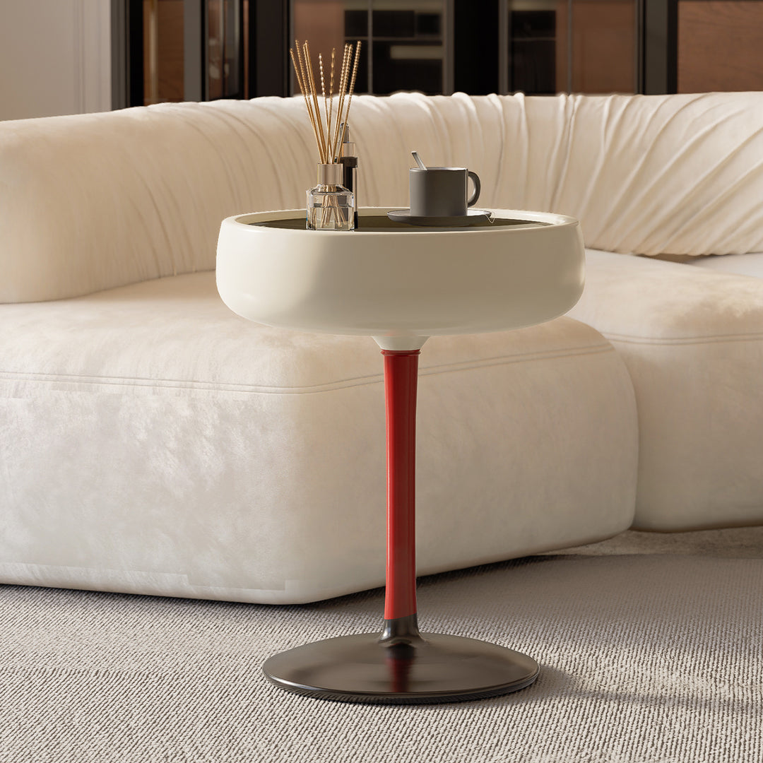 Contemporary Creative Fiberglass Wine Glass Shape Round Side Table With Tempered Glass Top 2-Tier Storage For Living Room &amp; Bedroom