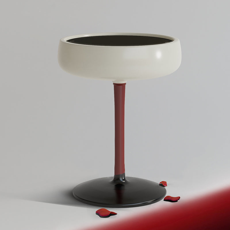 Contemporary Creative Fiberglass Wine Glass Shape Round Side Table With Tempered Glass Top 2-Tier Storage For Living Room &amp; Bedroom