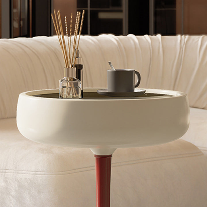 Contemporary Creative Fiberglass Wine Glass Shape Round Side Table With Tempered Glass Top 2-Tier Storage For Living Room &amp; Bedroom