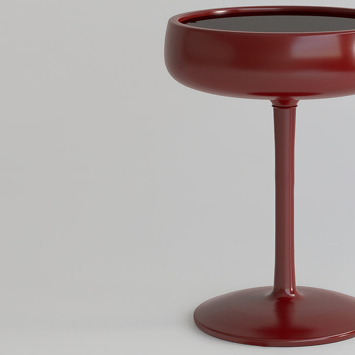 Contemporary Creative Fiberglass Wine Glass Shape Round Side Table With Tempered Glass Top 2-Tier Storage For Living Room &amp; Bedroom