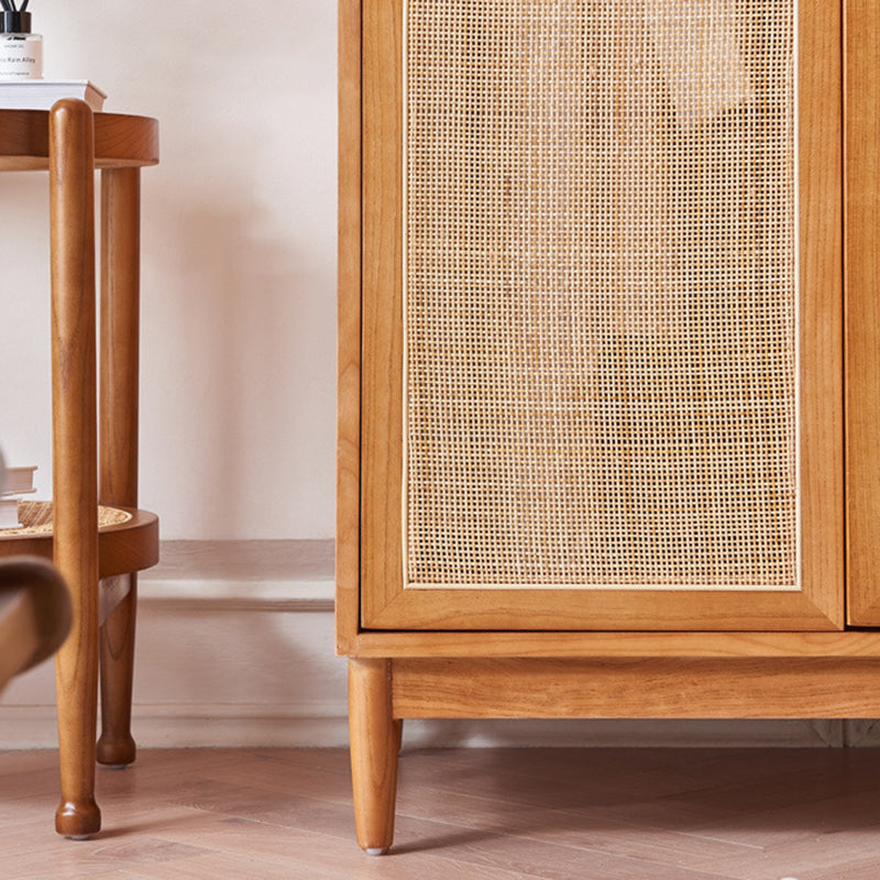 Armoire rectangulaire en rotin naturel tressé traditionnel japonais, bois de frêne et contreplaqué, avec rangement à 5 niveaux et barre de penderie pour chambre à coucher 