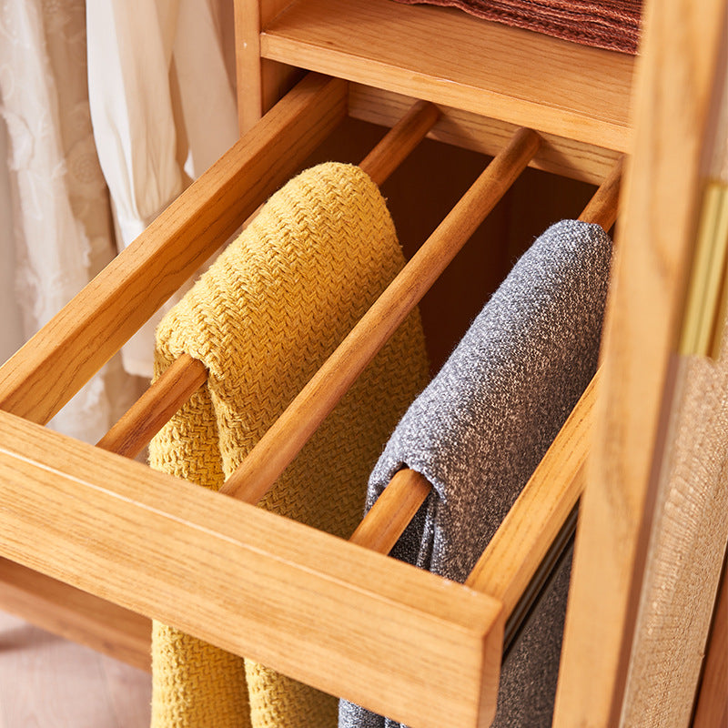 Armoire rectangulaire en rotin naturel tressé traditionnel japonais, bois de frêne et contreplaqué, avec rangement à 5 niveaux et barre de penderie pour chambre à coucher 
