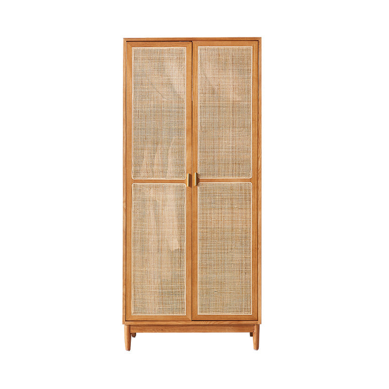 Armoire rectangulaire en rotin naturel tressé traditionnel japonais, bois de frêne et contreplaqué, avec rangement à 5 niveaux et barre de penderie pour chambre à coucher 