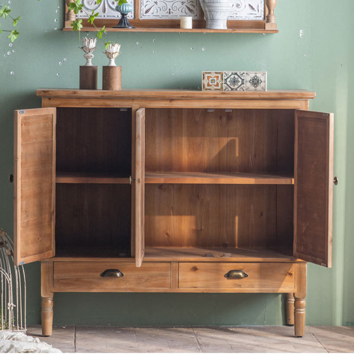 Traditional French Iron Solid Wood &amp; MDF Rectangular Patterned Storage Cabinet With 2/3-Tier For Living Room