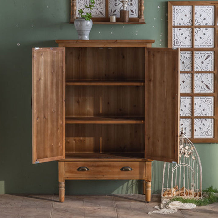 Traditional French Iron Solid Wood &amp; MDF Rectangular Patterned Storage Cabinet With 2/3-Tier For Living Room