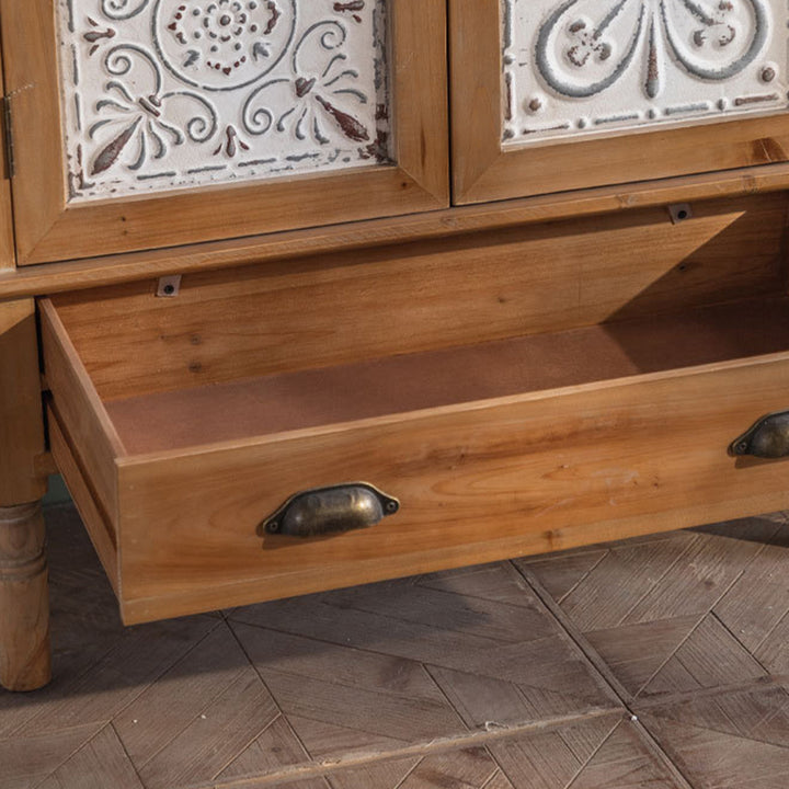 Traditional French Iron Solid Wood &amp; MDF Rectangular Patterned Storage Cabinet With 2/3-Tier For Living Room