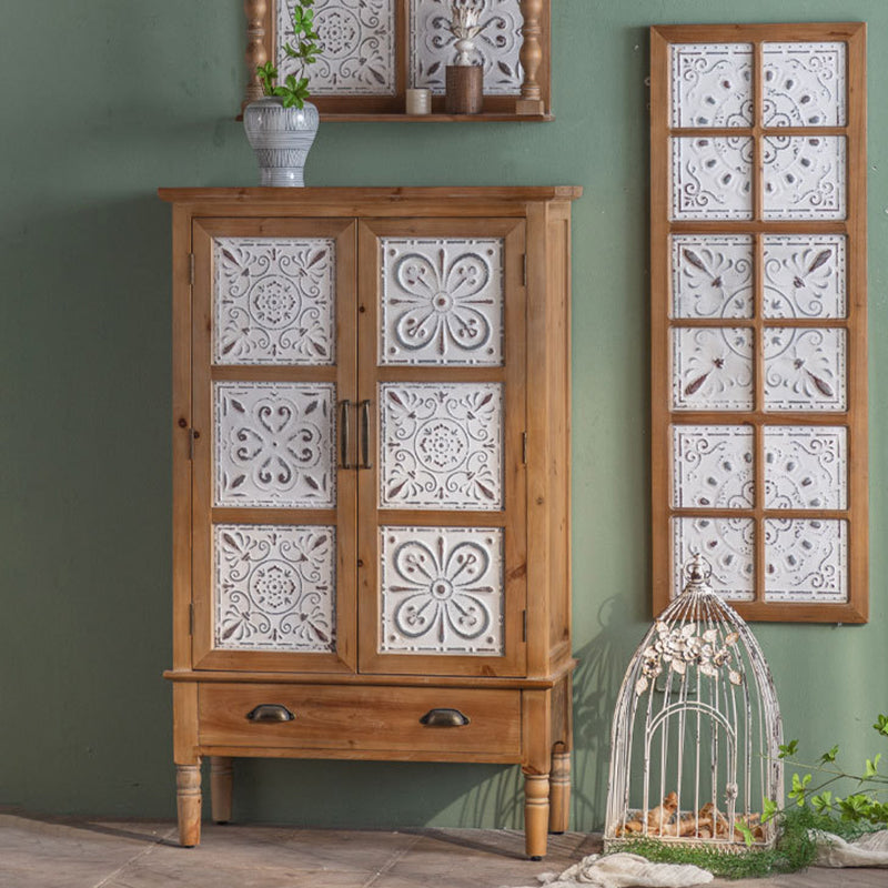 Traditional French Iron Solid Wood &amp; MDF Rectangular Patterned Storage Cabinet With 2/3-Tier For Living Room