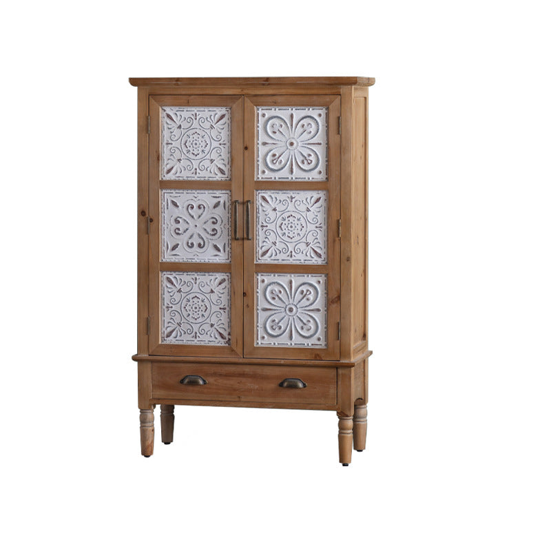 Traditional French Iron Solid Wood &amp; MDF Rectangular Patterned Storage Cabinet With 2/3-Tier For Living Room