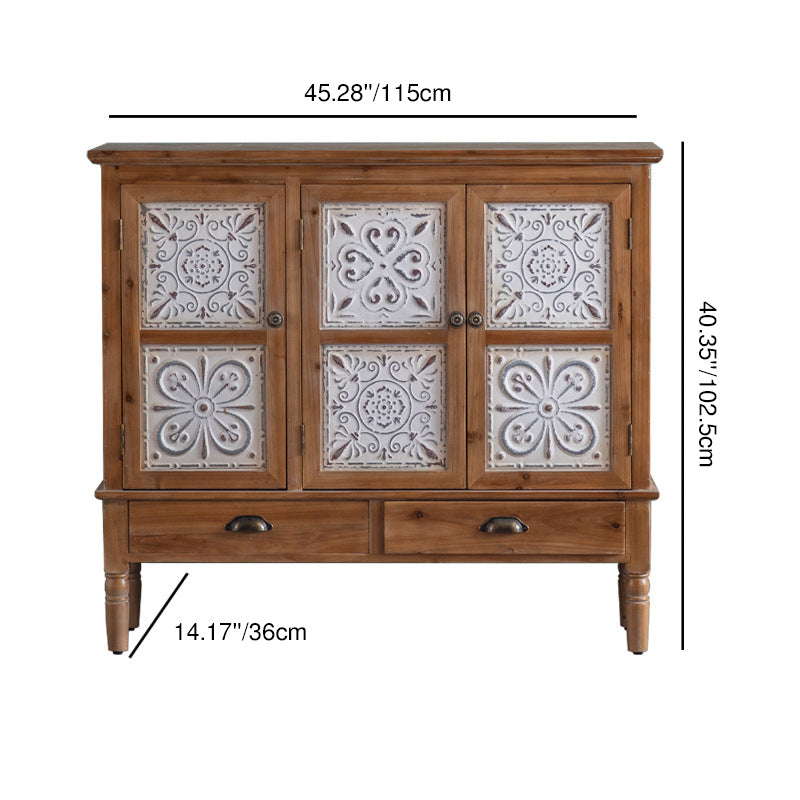 Traditional French Iron Solid Wood &amp; MDF Rectangular Patterned Storage Cabinet With 2/3-Tier For Living Room