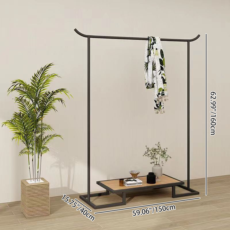 Perchero rectangular de hierro y contrachapado de estilo minimalista moderno con 1 nivel para almacenamiento de ropa en el dormitorio 