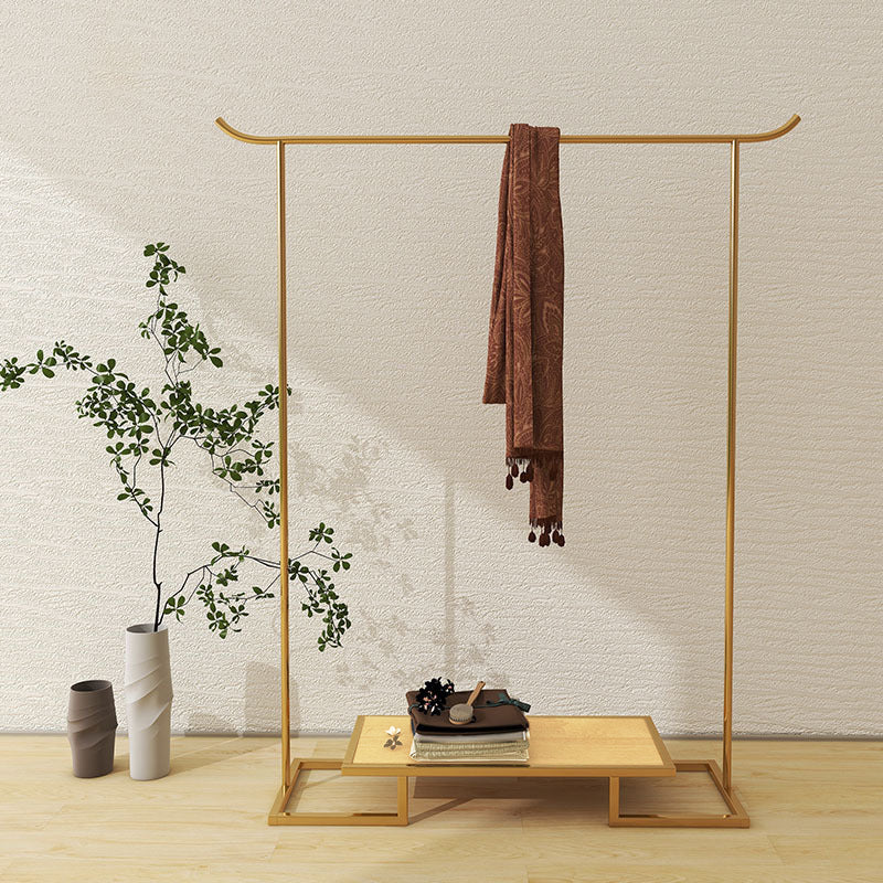 Perchero rectangular de hierro y contrachapado de estilo minimalista moderno con 1 nivel para almacenamiento de ropa en el dormitorio 