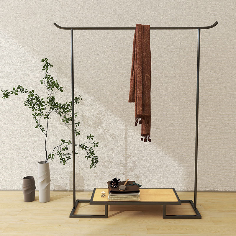 Perchero rectangular de hierro y contrachapado de estilo minimalista moderno con 1 nivel para almacenamiento de ropa en el dormitorio 