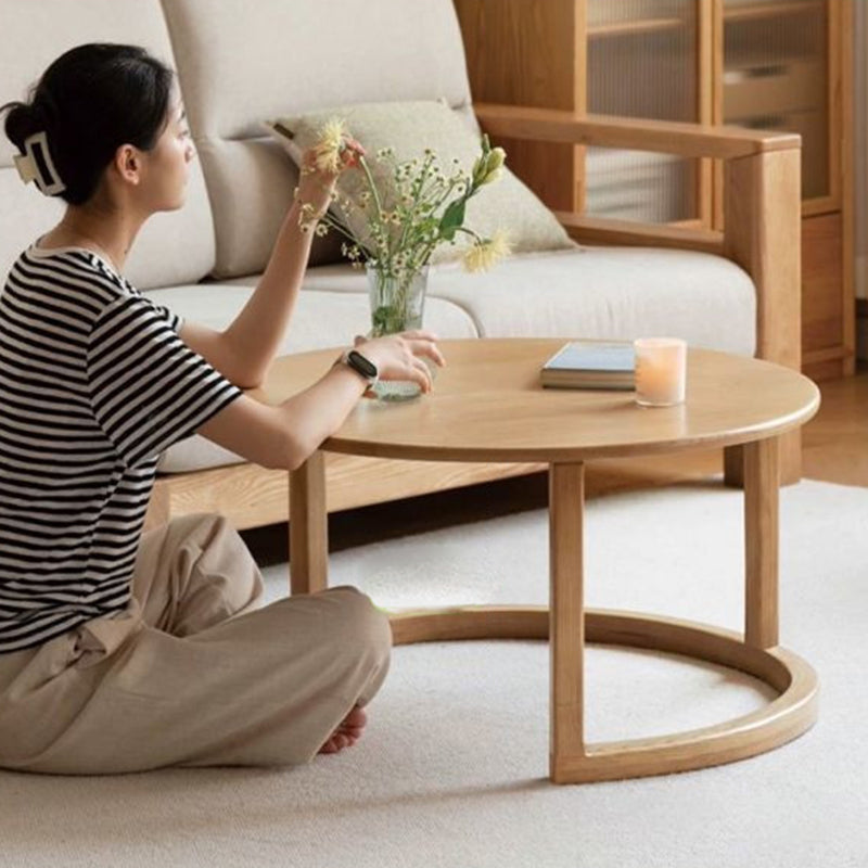 Conjunto contemporáneo de mesas de centro redondas de madera maciza escandinava, contrachapado y piedra sinterizada con gran cajón de almacenamiento para la sala de estar 