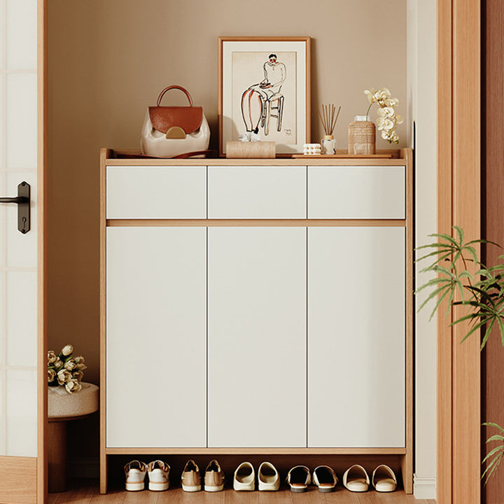 Rangement à chaussures rectangulaire en panneau écologique en bois massif au style minimaliste moderne avec tiroirs pour l’entrée 