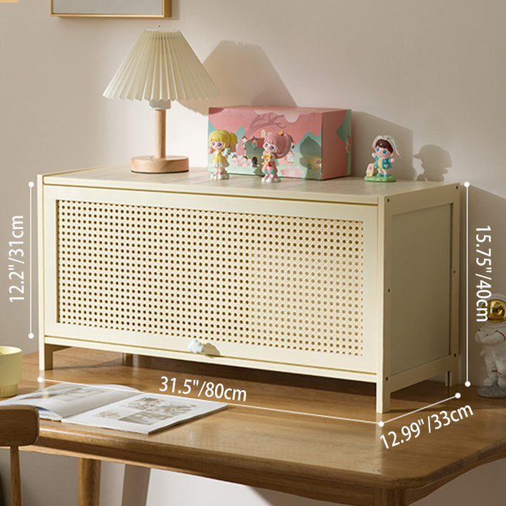 Armoire de rangement rectangulaire blanche en MDF bambou au design moderne et épuré, avec porte rabattable en rotin, 2 à 5 niveaux, pour salon et bureau 