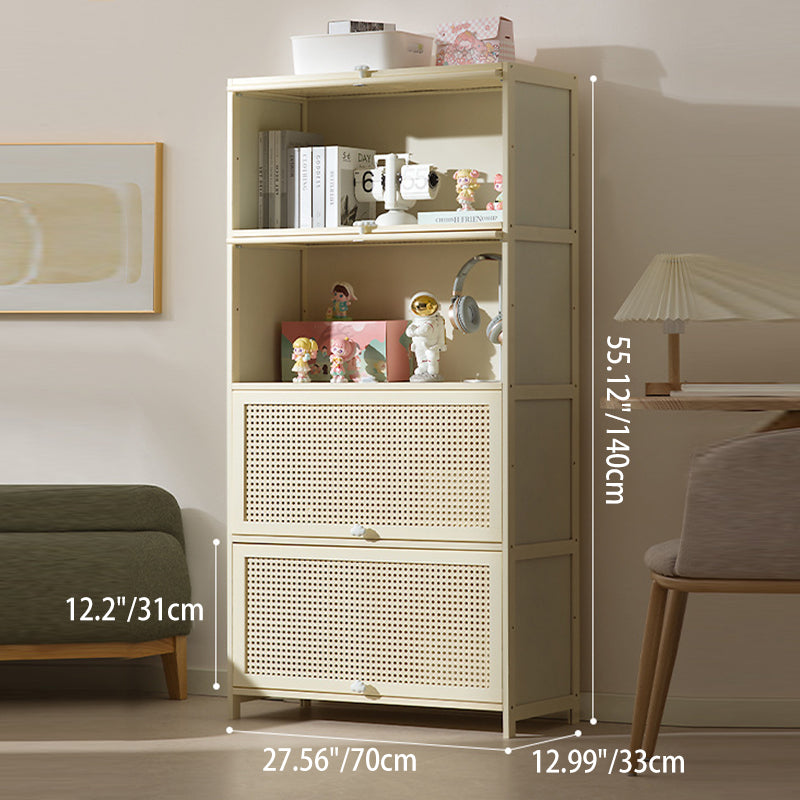 Armoire de rangement rectangulaire blanche en MDF bambou au design moderne et épuré, avec porte rabattable en rotin, 2 à 5 niveaux, pour salon et bureau 