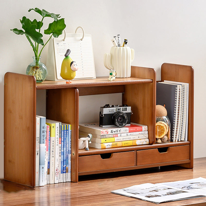 Modern Minimalist Bamboo Expandable Desk Bookshelf With 2 Drawers Organizer For Home Office