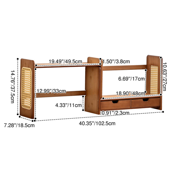Modern Minimalist Bamboo Expandable Desk Bookshelf With 2 Drawers Organizer For Home Office