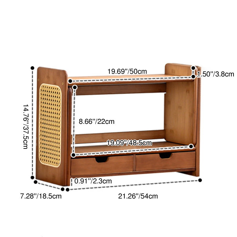 Modern Minimalist Bamboo Expandable Desk Bookshelf With 2 Drawers Organizer For Home Office