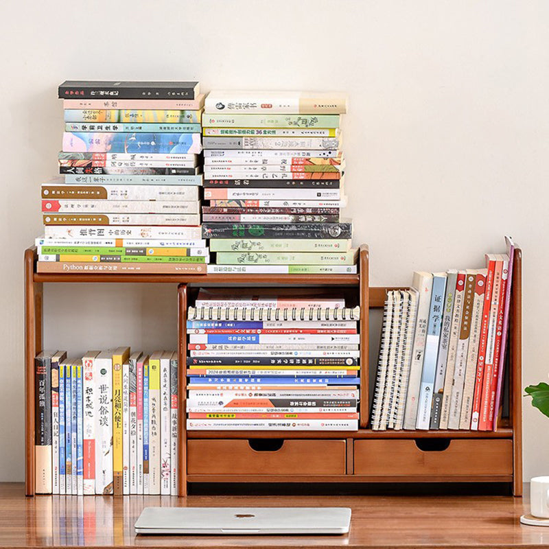 Modern Minimalist Bamboo Expandable Desk Bookshelf With 2 Drawers Organizer For Home Office