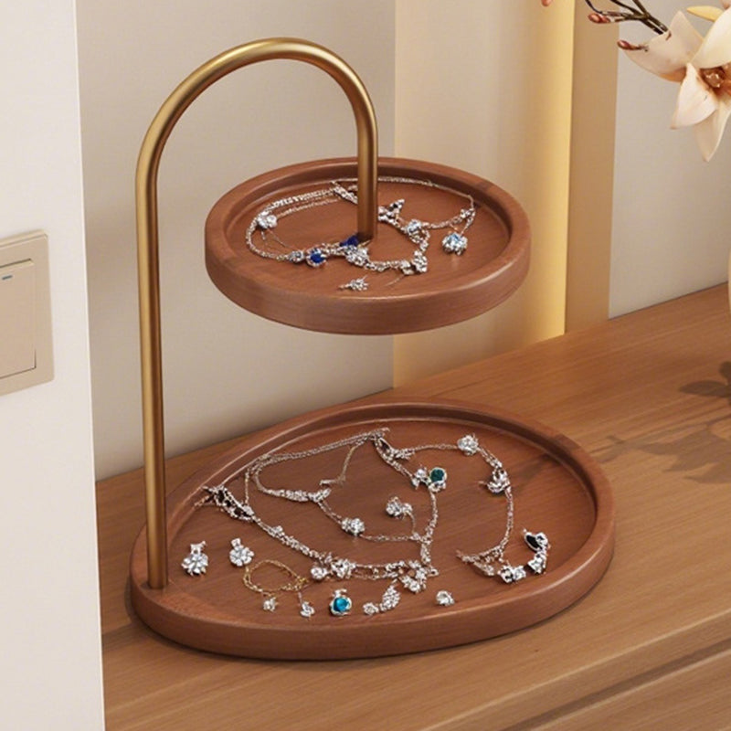 Modern Minimalist Bamboo &amp; Metal Oval Table Storage Shelf 2-Tier Organizer For Entryway &amp; Bedroom