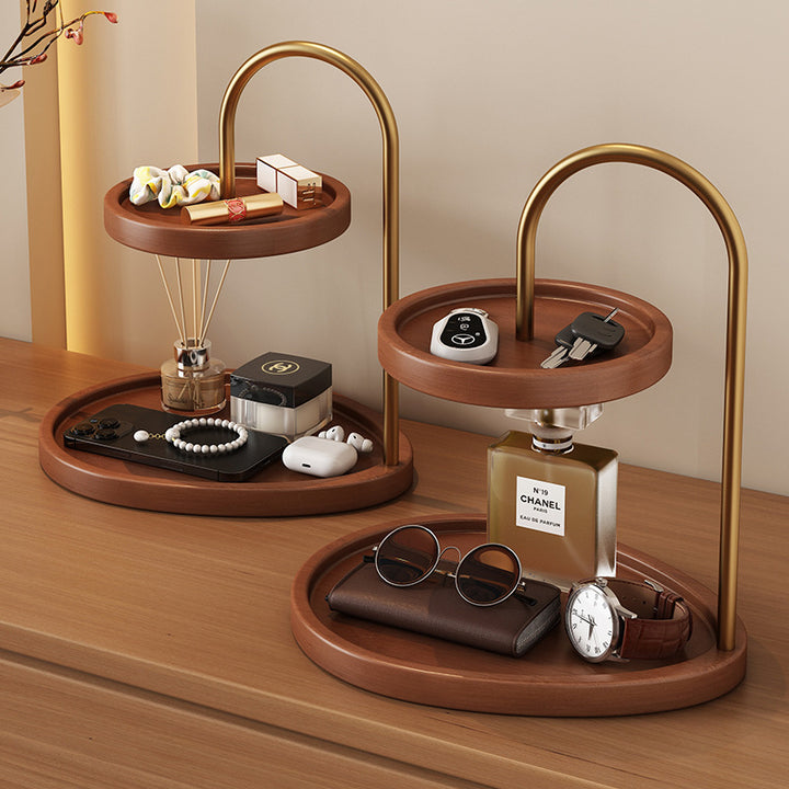 Modern Minimalist Bamboo &amp; Metal Oval Table Storage Shelf 2-Tier Organizer For Entryway &amp; Bedroom
