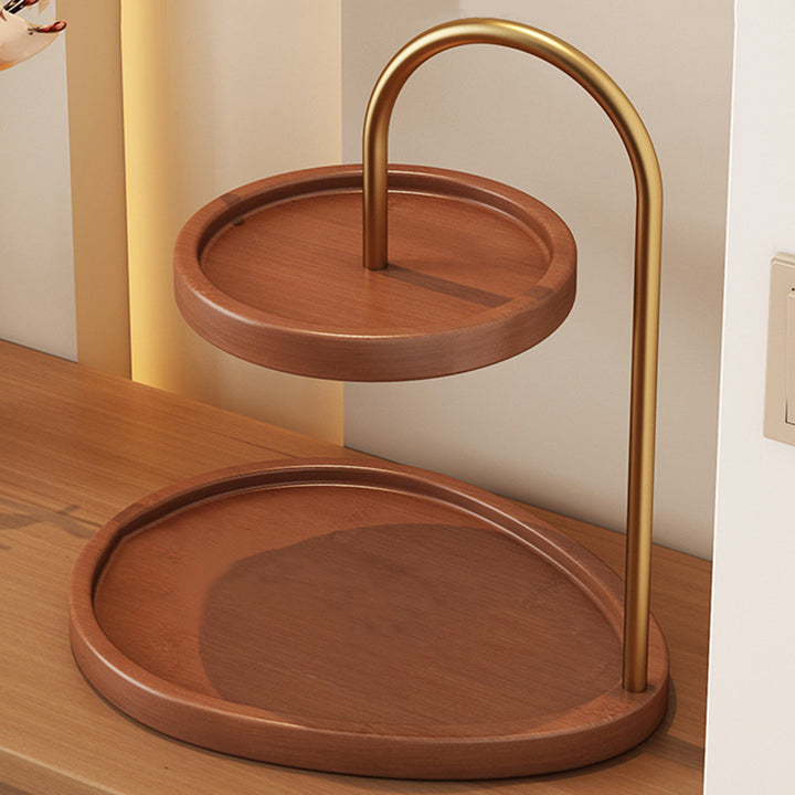 Modern Minimalist Bamboo &amp; Metal Oval Table Storage Shelf 2-Tier Organizer For Entryway &amp; Bedroom
