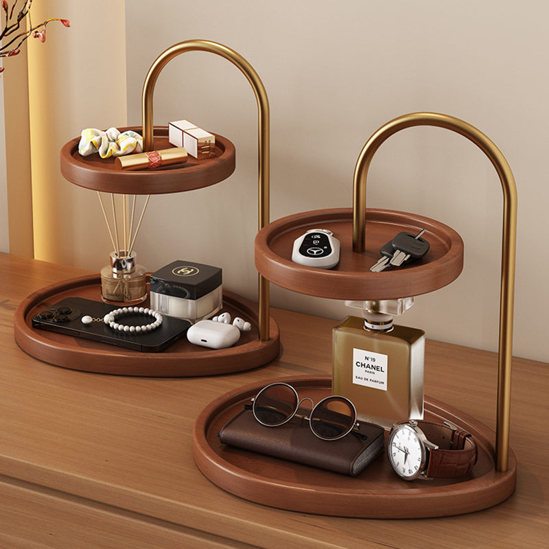 Modern Minimalist Bamboo &amp; Metal Oval Table Storage Shelf 2-Tier Organizer For Entryway &amp; Bedroom